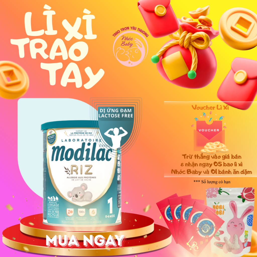 Sữa Modilac Riz số 1 800g dành cho bé 0-6M dị ứng đạm bò và bất nạp lactose Date 2027 - 1 Đổi 1 Nếu 