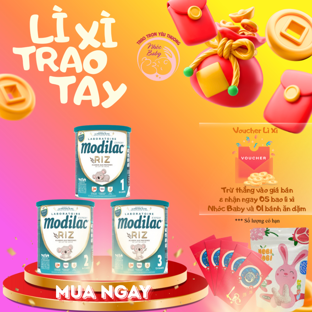 Sữa Modilac Riz số 1, 2, 3 Lon 800g dành cho trẻ dị ứng đạm bò và bất nạp Lactose nhập khẩu Pháp Mẫu