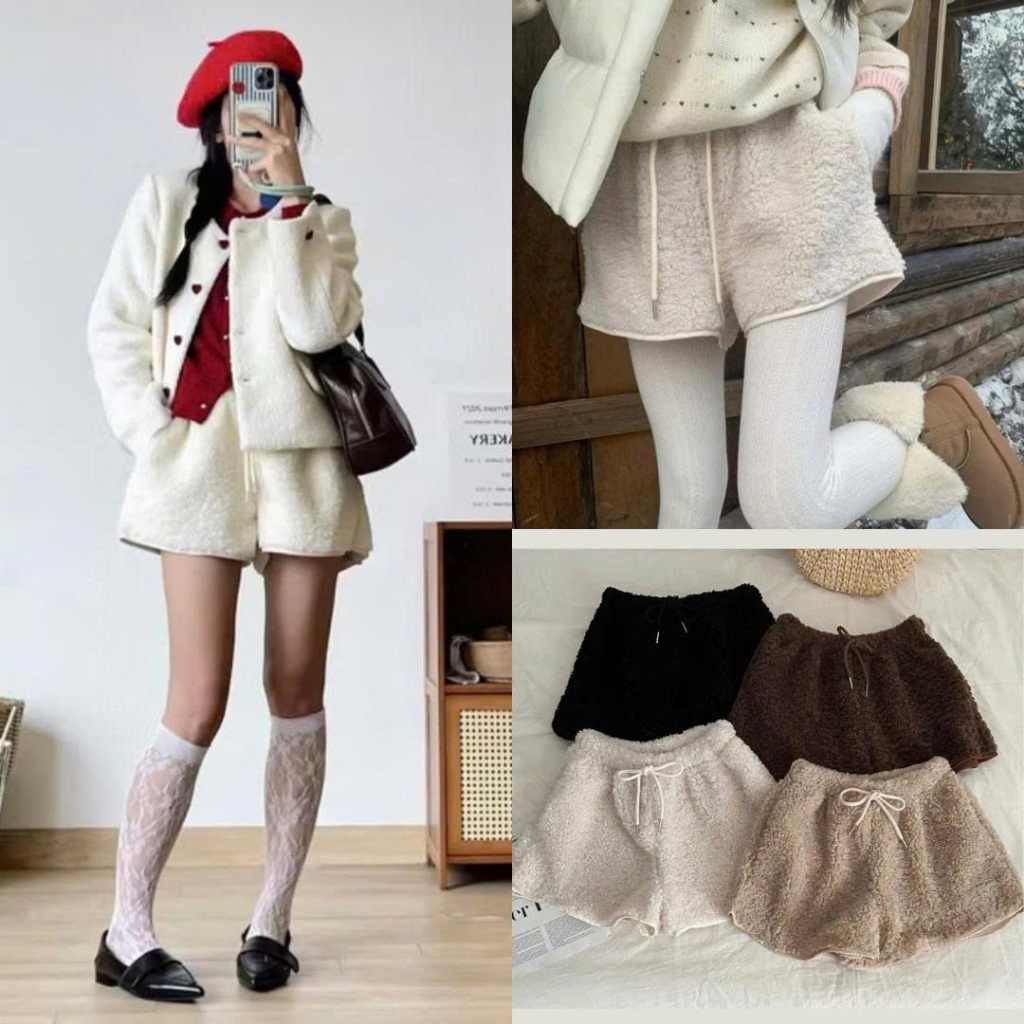 Quần Sooc Ống Rộng Lông Cừu Có Túi”Hanni”siêu xinh style Douyin Shortlong311