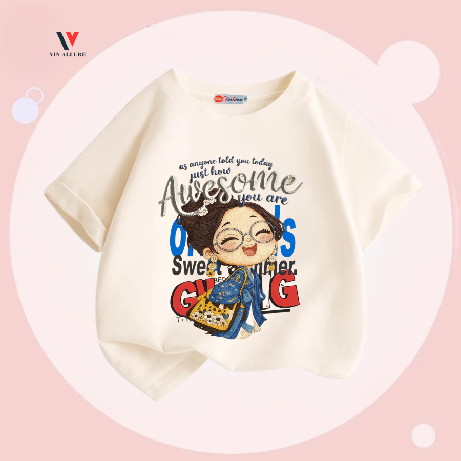 Áo thun trẻ em bé gái cao cấp VINKIDS - 1 ÁO - Áo Phông trẻ em VẢI COTTON 4 CHIỀU - V-080