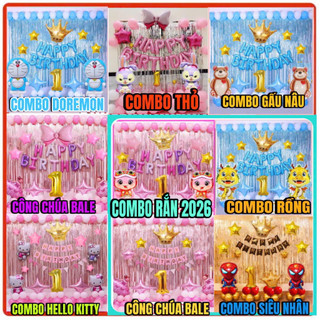 Combo Sinh Nhât, Rắn Kute, Rồng Vàng, Mèo Hello Kitty, Công chúa Bé Gái, Bé trai ( Tặng Bơm , Keo, Dây Kết Bóng)