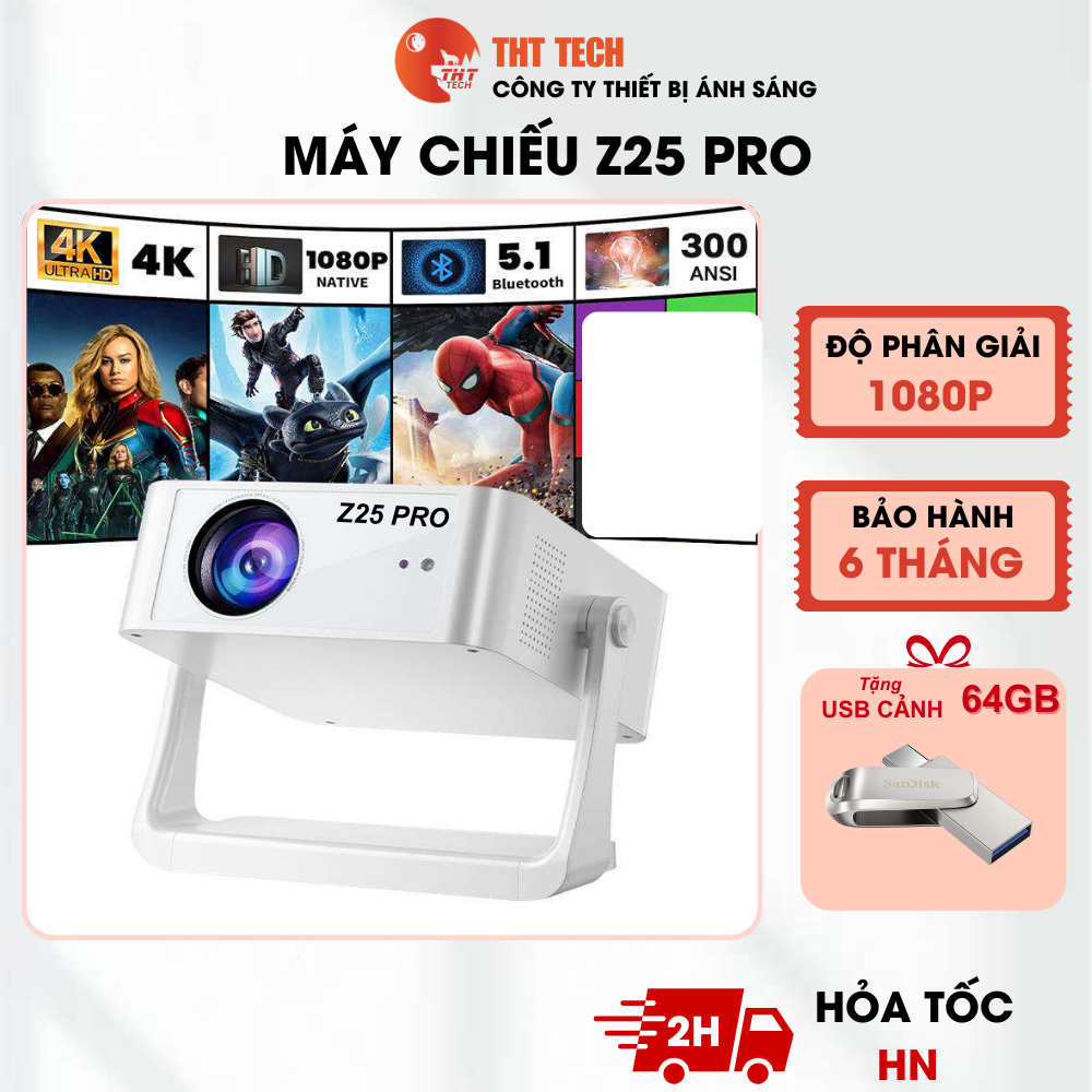 Máy chiếu Z25 PRO tặng USB cảnh 64GB THT TECH máy chiếu xem phim nghe nhạc máy chiếu văn phòng lớp h
