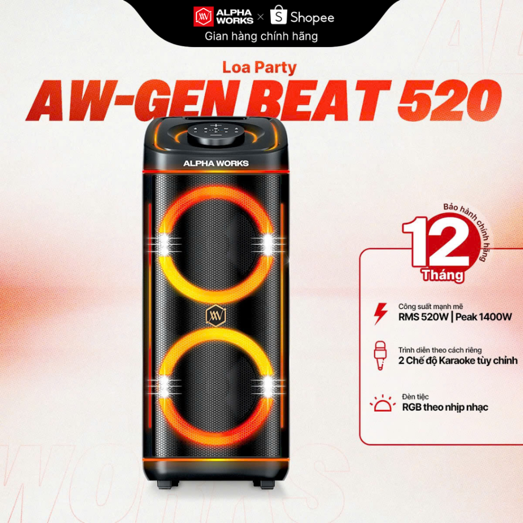 Loa Party Alpha Works GEN BEAT 520 - Hàng Chính Hãng