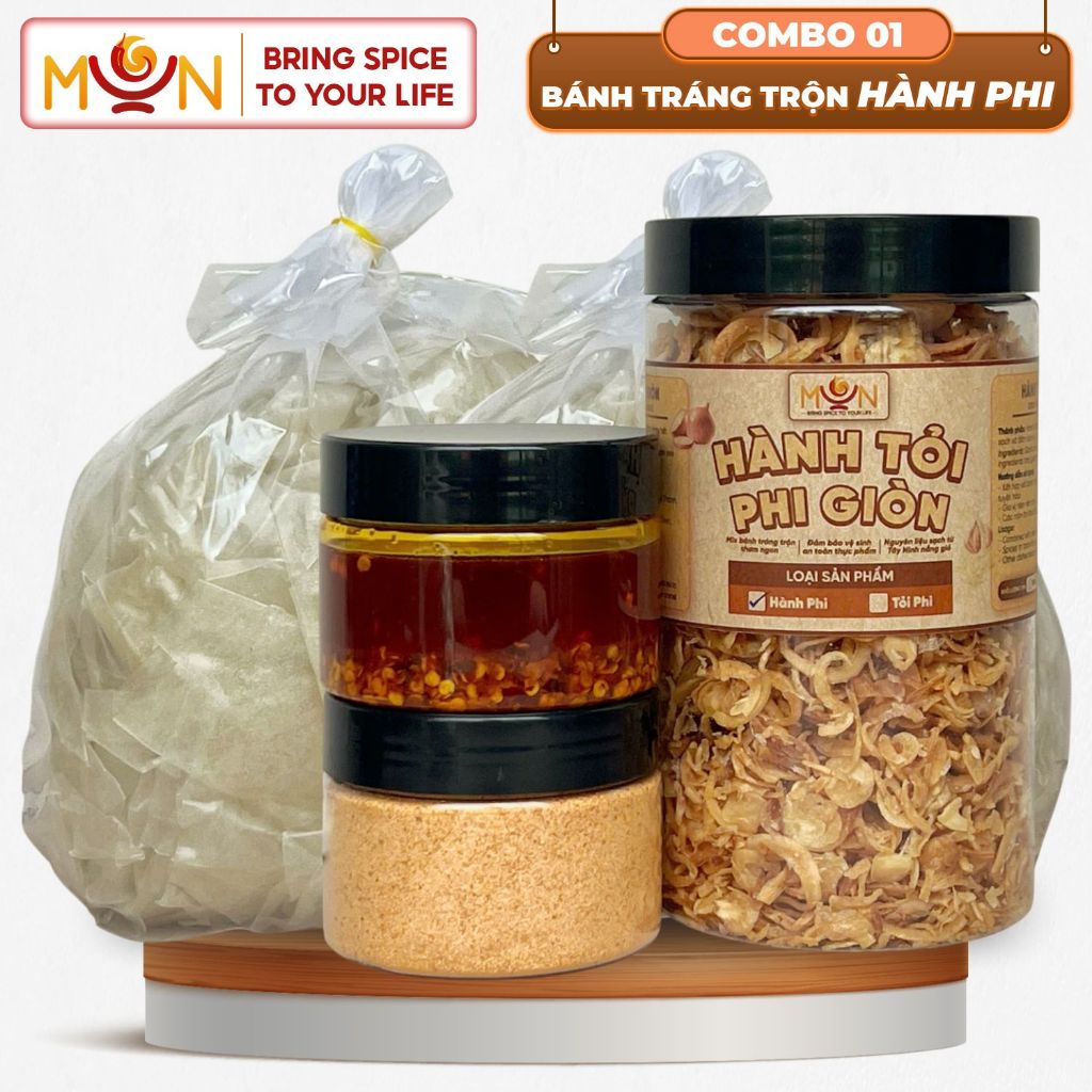 Combo 1KG Bánh Tráng Muối Sặc Trộn Hành Phi: Bánh Tráng Rìa, Hành Phi, Sa Tế, Muối Nhuyễn | COMBO 01