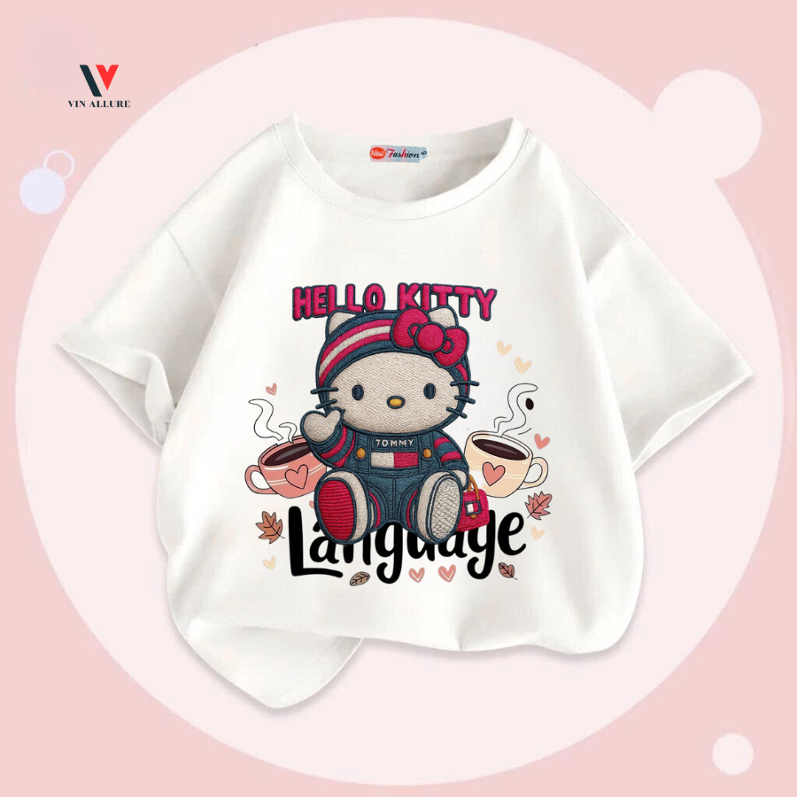 Áo thun trẻ em HELLO KITTY cao cấp VINKIDS - 1 ÁO - Áo Phông trẻ em VẢI COTTON 4 CHIỀU - V-081