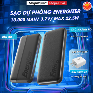 Sạc dự phòng Energizer 10000mAh/ 3.7V Max 15W, Sạc nhanh PD, 3 output, Bảo Hành Chính Hãng 1 năm