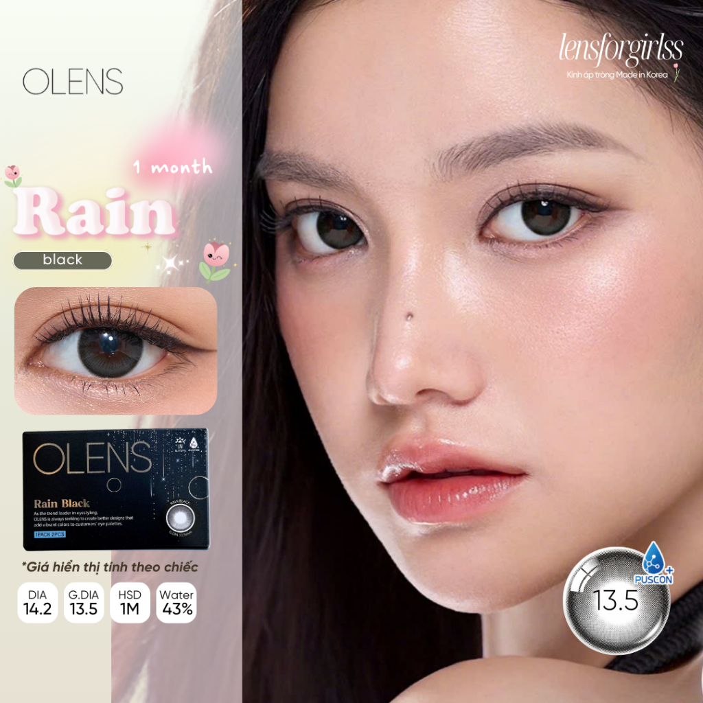 (OLENS) LENS 1 THÁNG | Kính áp tròng GIÃN TRÒNG RAIN BLACK chính hãng KOREA | LENSFORGIRLSS