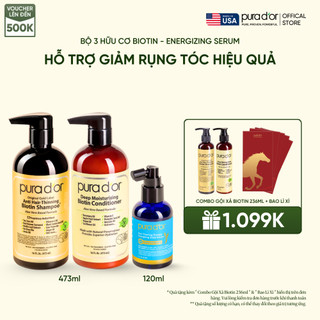  Combo 3 Bước Dầu Gội Dầu Xả Giảm Rụng Tóc Organic Pura D'or Biotin Gold Label 236ML 473ML - Gift Set 