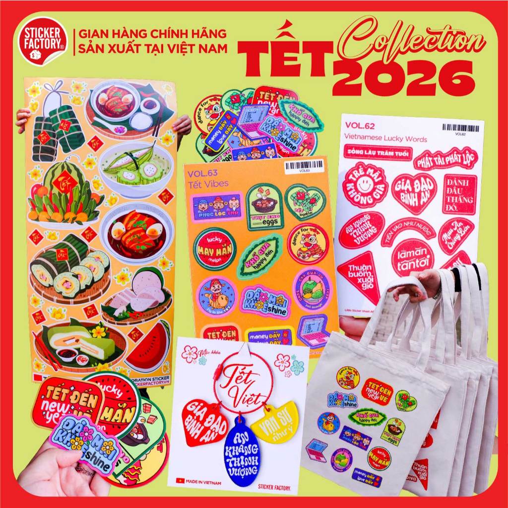 Tết 2026 Collection - Bộ sản phẩm chủ đề TẾT VIỆT NAM - Sticker, Decal, Móc khóa, túi Tote - Sticker