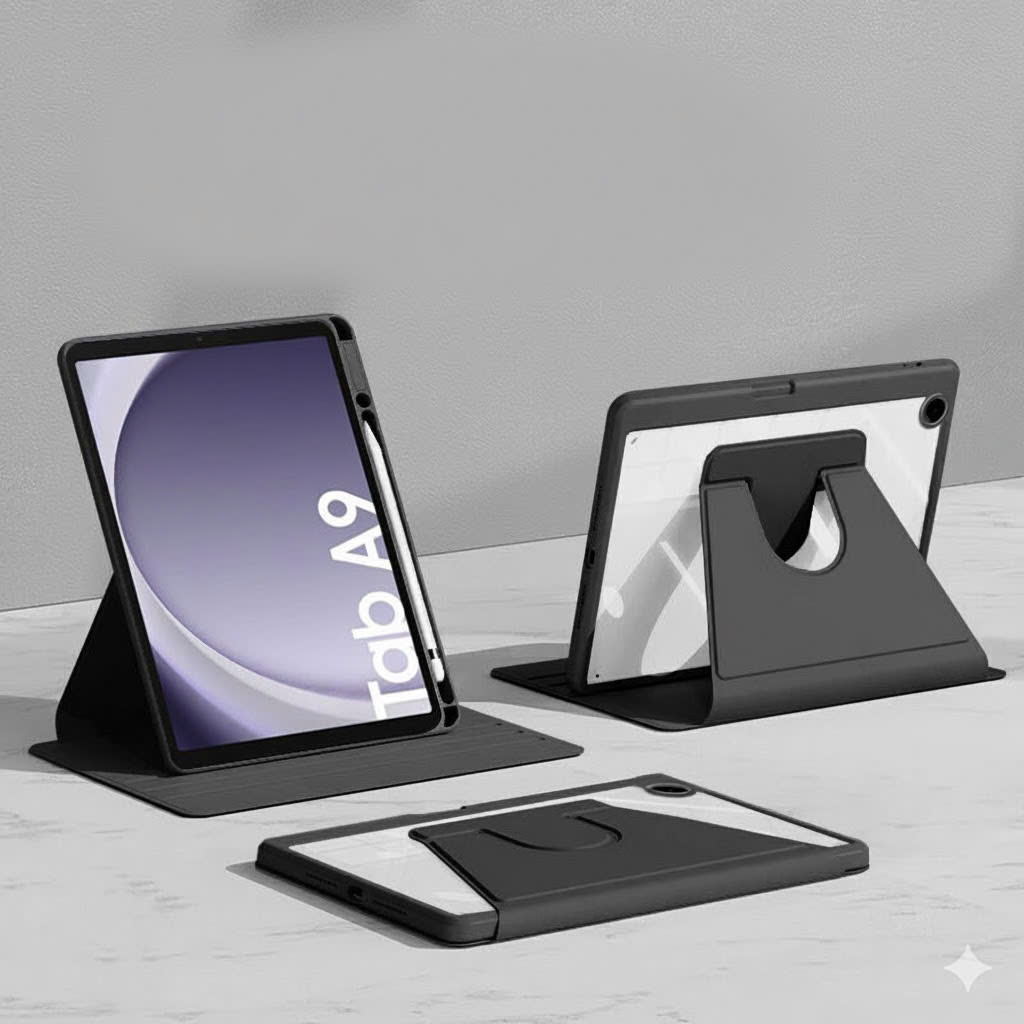 Ốp Lưng Giá Đỡ Xoay 360 Cho Samsung Galaxy Tab A9 / Tab A9 Plus, Mặt Lưng Chân Đế, Chống Sốc, Viền T