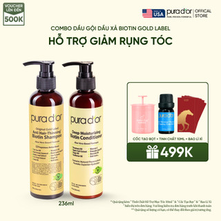  Combo Dầu Gội Dầu Xả Hỗ Trợ Giảm Rụng Tóc Hỗ Trợ Mọc Tóc Biotin Gold Label PURA D'OR 236ML 