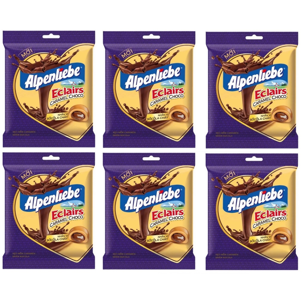 Combo 6 Gói 63g - Kẹo Mềm Alpenliebe Eclairs Nhân Socola Vị Caramen