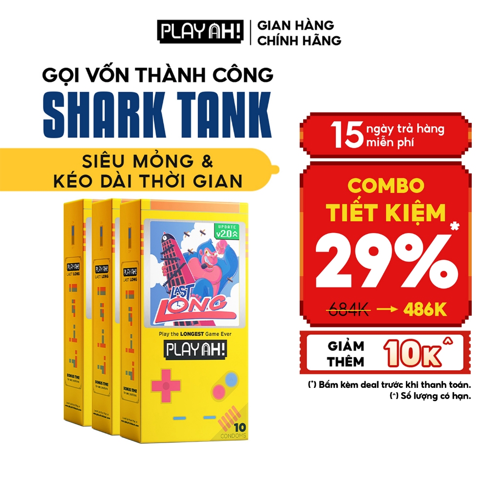 Combo 2 hộp/3 hộp Bao Cao Su PlayAh Last Long Siêu Mỏng Kéo Dài Thời Gian Hộp 10 bao size 52mm