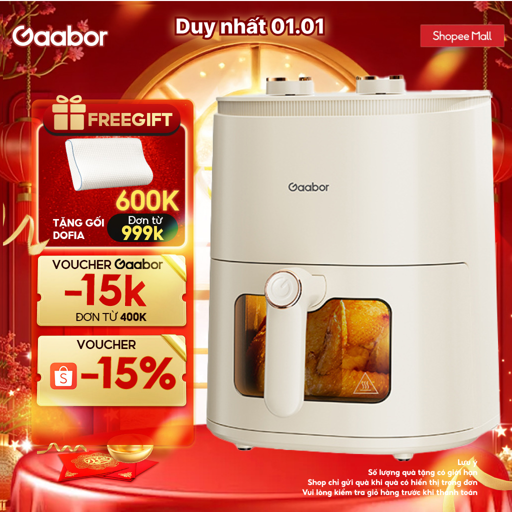  Nồi chiên không dầu 5L Gaabor AF-45M01A nút cơ thế hệ mới cửa kính trong suốt núm đôi tuần hoàn khí 