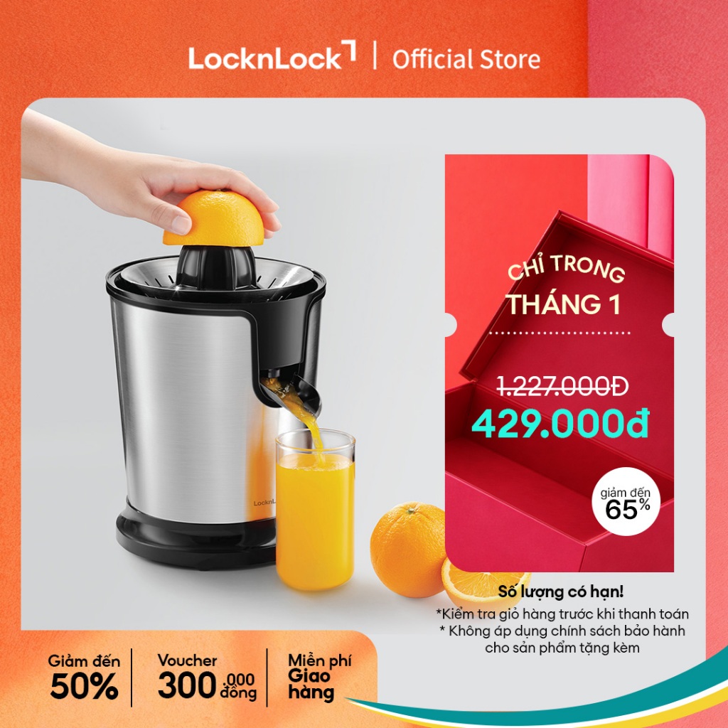 Máy vắt cam LocknLock bằng thép không gỉ màu đen 220-240V, 50/60HZ, 85W EJJ226BLK