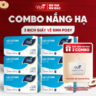   MUA TẠI LIVE  Set 3 bịch giấy vệ sinh POSY 10 cuộn 3 lớp ko lõi có lõi mềm mại dễ tan trong nước 
