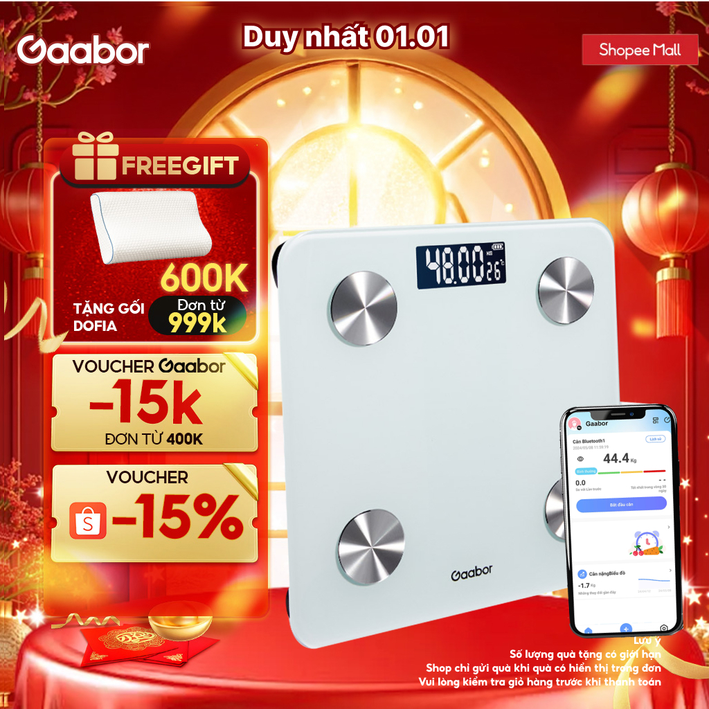  Cân sức khỏe điện tử thông minh Gaabor GWS-M01A   GWS-M02A phân tích chỉ số cơ thể có app đo cân nặng y tế 
