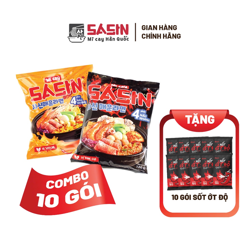 [KOL] Mì Cay Sasin Combo 10 gói mì + 10 gói ớt độ_(chọn vị)