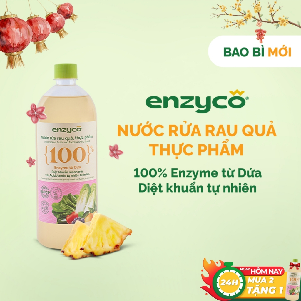  Nước rửa rau củ quả thực phẩm sinh học Enzyco - 100% Enzyme Dứa Axit Hữu Cơ 6% Nước Ngâm Rửa Trái Cây,Khử Mùi Thịt Cá 