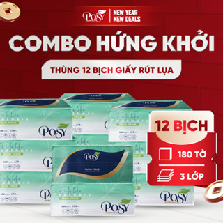  COMBO 12 GÓI Khăn giấy rút cao cấp POSY 180 tờ 3 lớp mềm mịn tiện dụng 