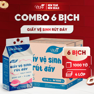   MỞ BÁN  Thùng 6 bịch giấy vệ sinh rút đáy Posy 1000 tờ 4 lớp mềm dai  thấm hút và an toàn cho da. 