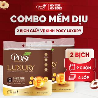   COMBO MỀM DỊU  Combo 2 bịch giấy vệ sinh Posy Luxury 9 cuộn 4 lớp CÓ LÕI siêu mềm mịn sang trọng cao cấp 