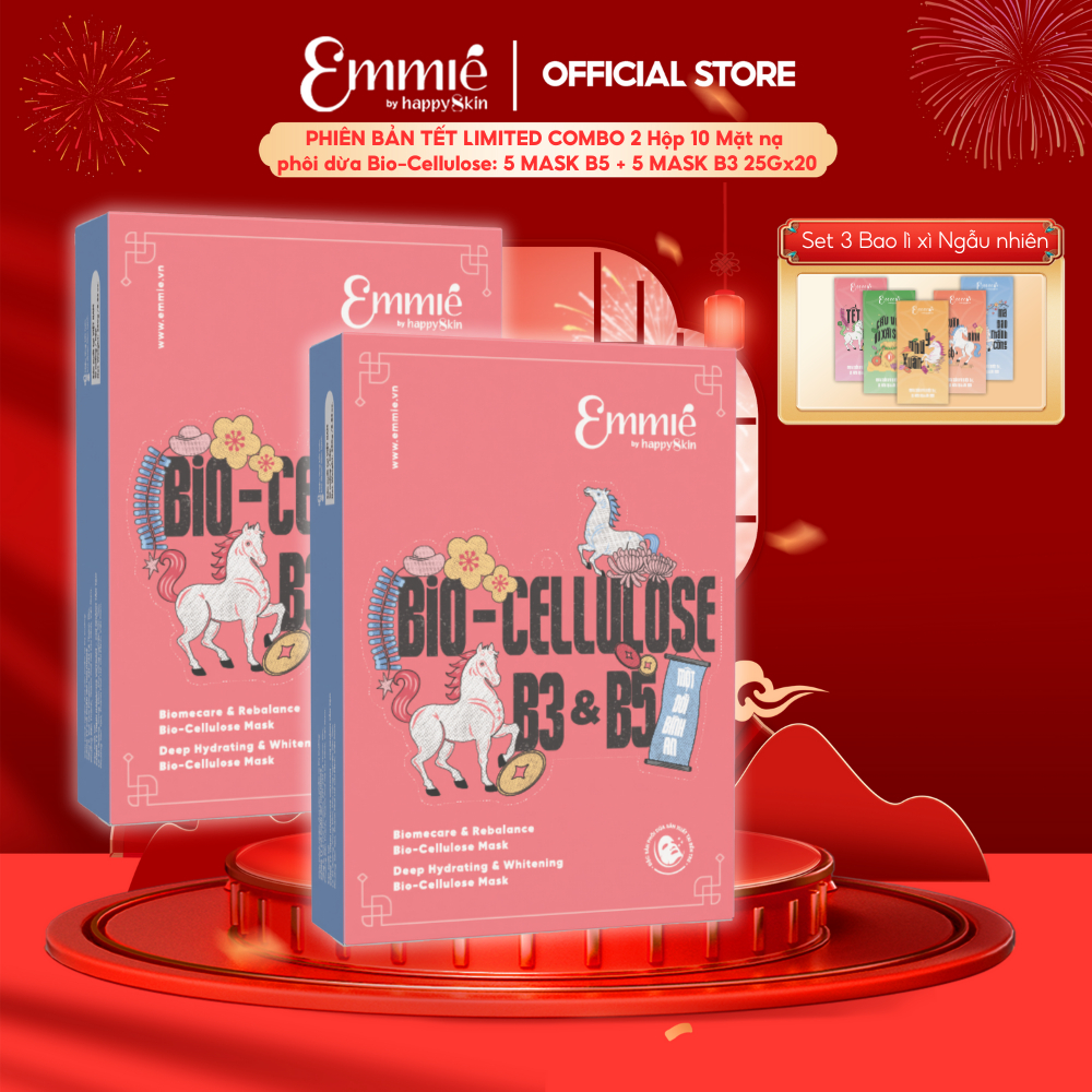 [LIVE] PHIÊN BẢN TẾT LIMITED COMBO 2 Hộp 10 Mặt Nạ phôi Dừa Bio Cellulose 5 Mask B5 +5 Mask B3 25gx2