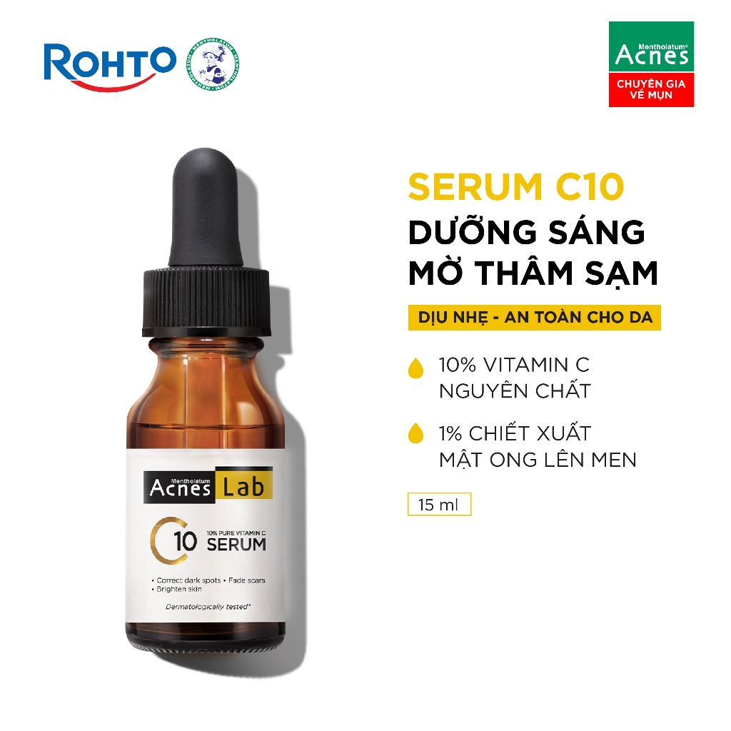 Serum Vitamin C 10% dưỡng trắng mờ thâm sạm Acnes Lab C10 serum 15ml