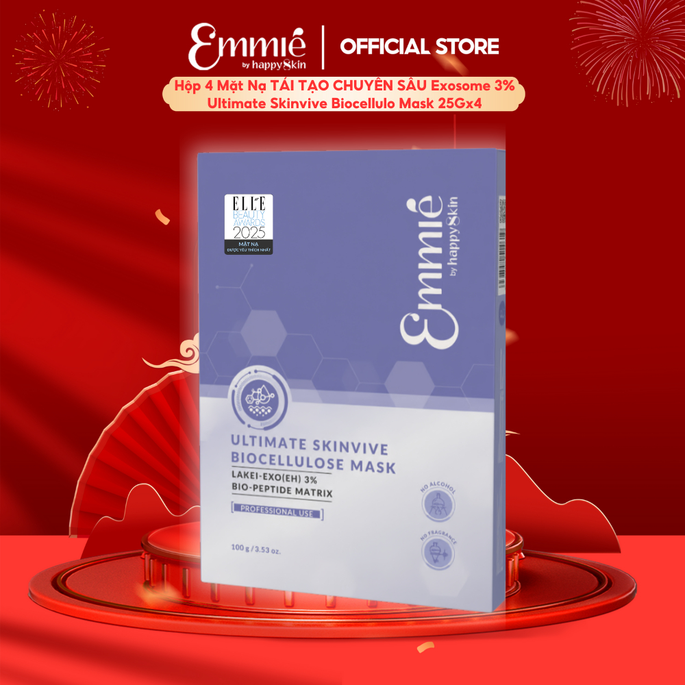 Hộp 4 Mặt nạ Phôi dừa Tái Tạo Chuyên Sâu 3% Exosome Ultimate Skinvive Biocellulose Mask 25gx4 Emmie 