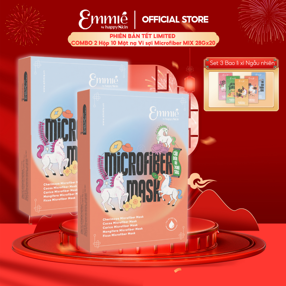  PHIÊN BẢN TẾT LIMITED COMBO 2 Hộp 10 Mặt nạ Vi sợi Microfiber MIX BST Cầu Sung Dừa Đủ Xoài 28gx20 Emmie by HappySkin 