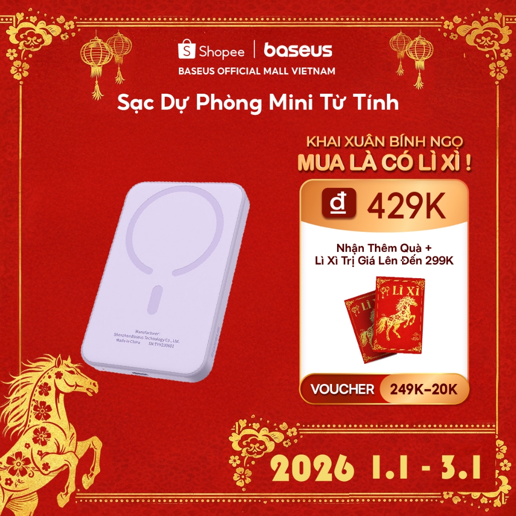   HCM Hoả tốc  Sạc Dự Phòng Baseus 22.5W PD Từ Tính Không Dây 10000mAh –Thiết Kế Mini Tiện Mang Theo Sạc Nhanh Hút Chắc 