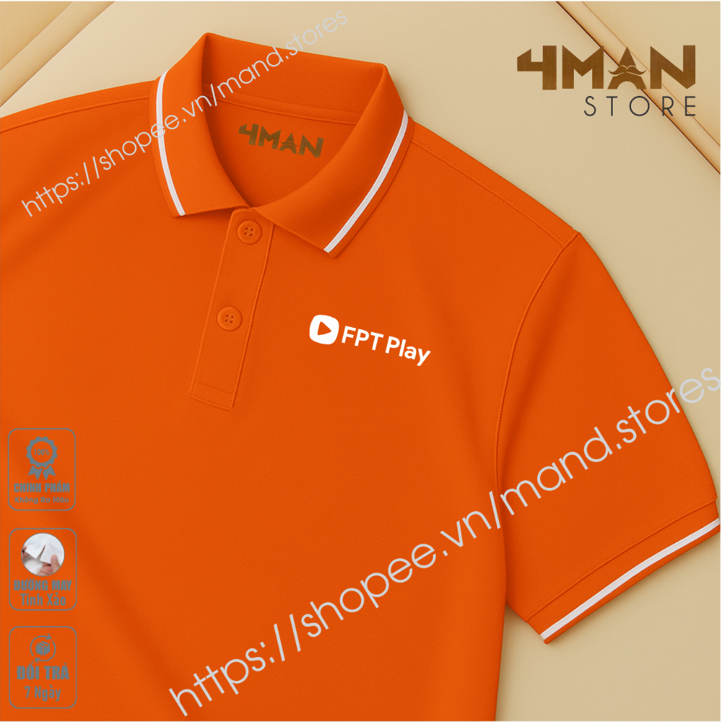 Áo thun Polo FPT Play - Thun Cá sấu CVC Cao Cấp Dày Mịn Thoáng MÁt, Chống nhăn - 4Man Store
