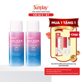   VB  Combo 2 Sữa chống nắng nâng tông cho da tối màu,da vàng Sunplay Skin Aqua Tone Up UV Milk Lavender SPF50+ PA++++50g 