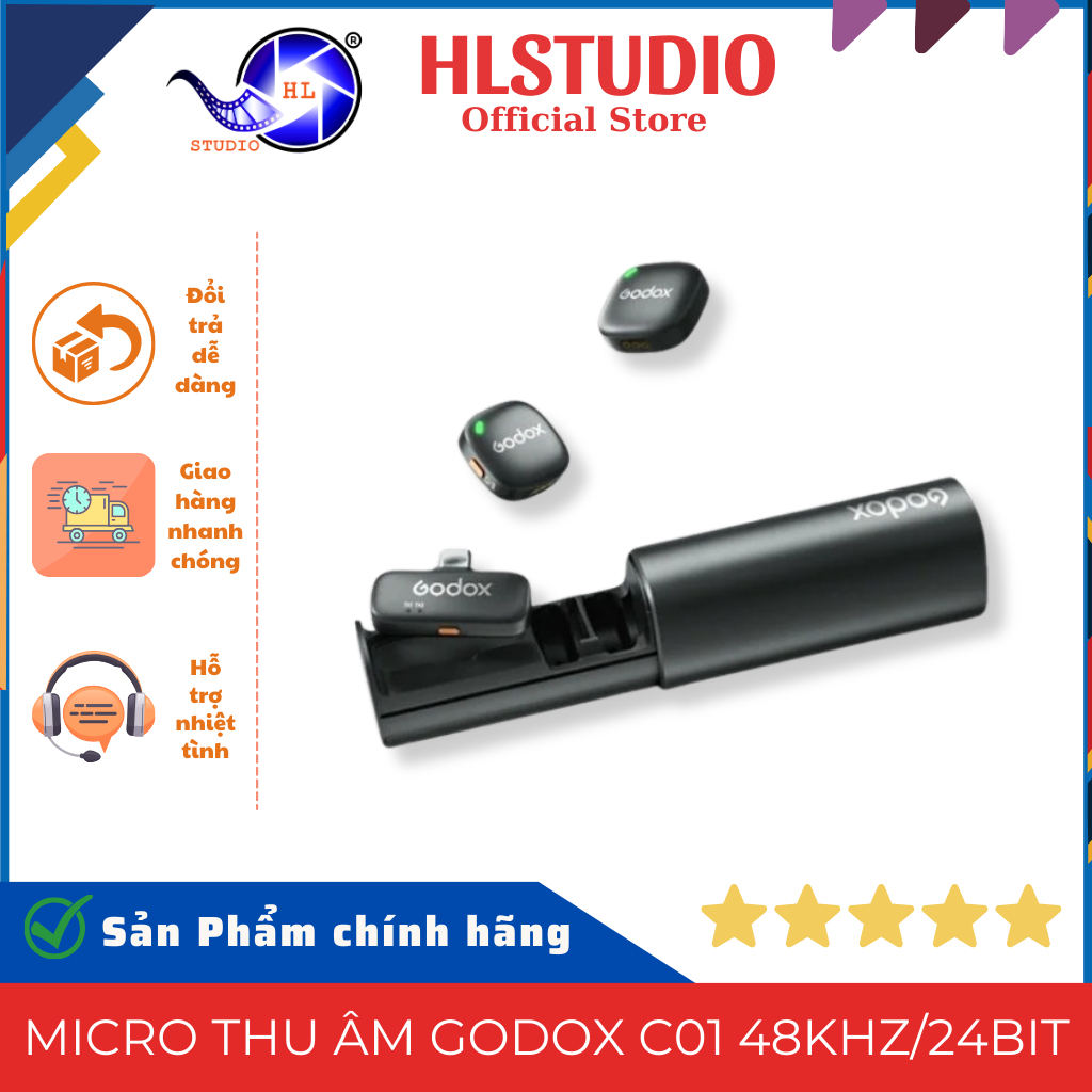 Micro Thu Âm Godox C01 Wireless Lavalier 48kHz 24-Bit USB-C — HL Studio