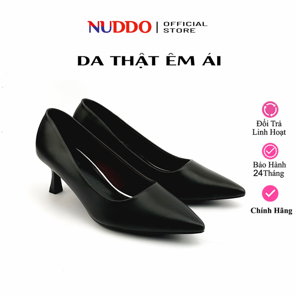 Giày Nữ Cao Gót Mũi Nhọn Công Sở 5 Phân Basic, Guốc Nữ Da Thật Gót Nhọn Thanh Lịch NUDDO ND005