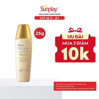  Kem chống nắng trang điểm tạo nền trắng mịn & đều màu dạng sữa Sunplay Skin Clear White CC Milk SPF 50 PA++++ 25g  