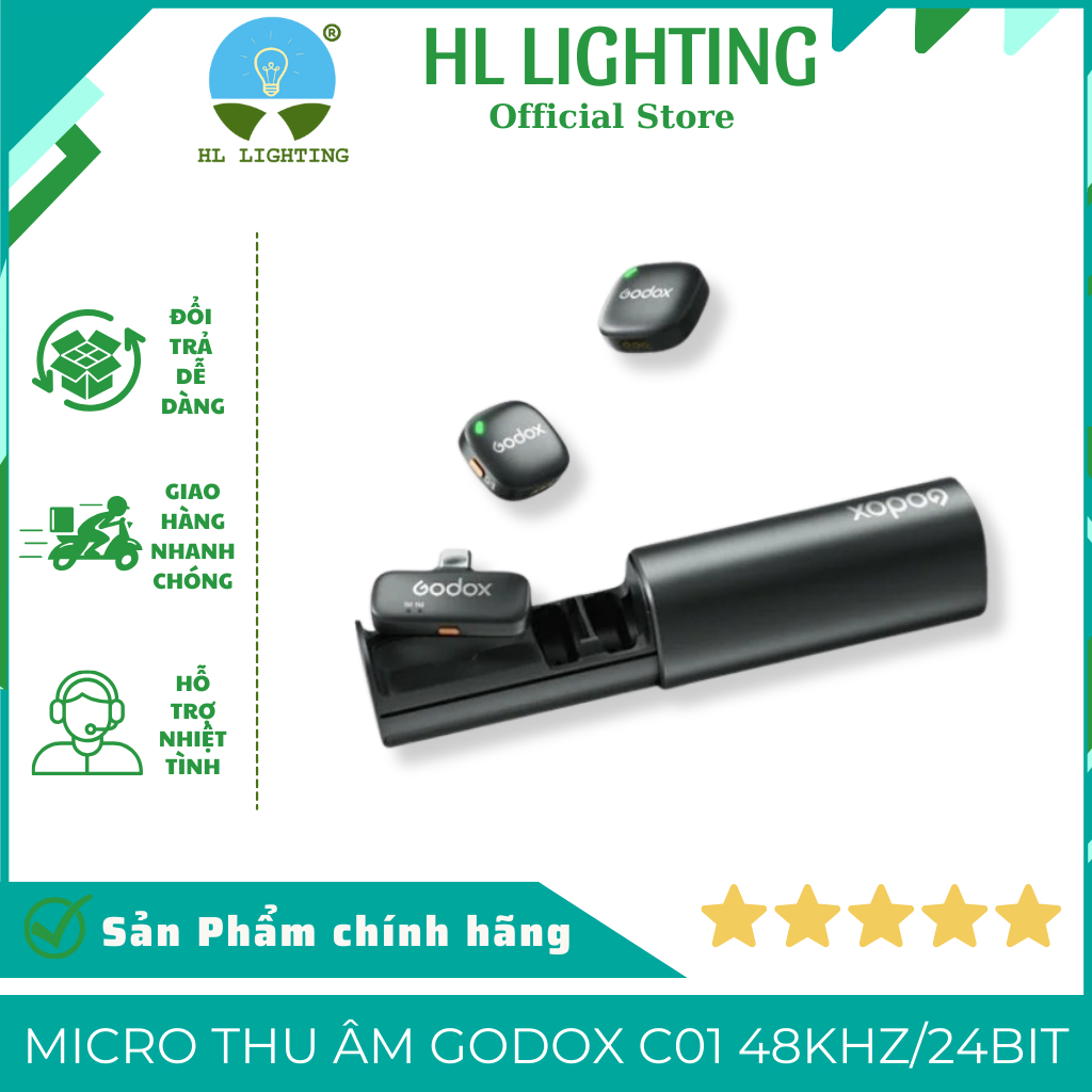 Micro Thu Âm Godox C01 Wireless Lavalier 48kHz 24-Bit USB-C — HL Lighting