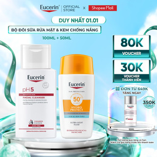  Bộ Sữa Rửa Mặt Da Nhạy Cảm Eucerin pH5 Sensitive Facial Cleanser 100ml & Kem chống nắng Hydro Ultra Light SPF 50+ 50ml 