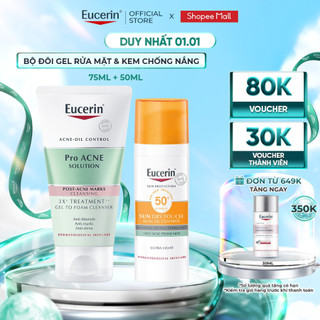  Bộ đôi Gel rửa mặt cho da mụn 3x treatment & Kem chống nắng kiềm dầu & ngừa mụn Eucerin Sun Dry Touch SPF50+ 50ml 