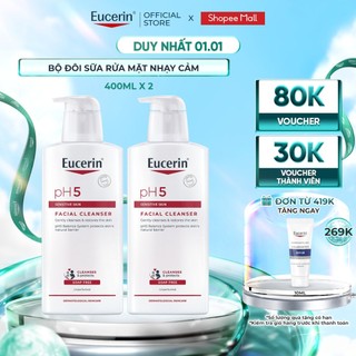  Bộ 2 Sữa rửa mặt cho da nhạy cảm Eucerin pH5 Facial Cleanser 400ml  