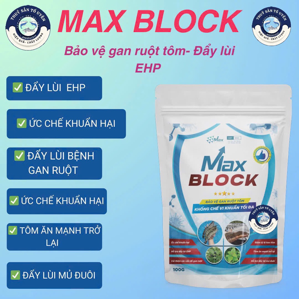 Max Block ANTI EHP - Phòng Tôm chậm lớn ,bảo vệ Gan và Đường Ruột Tôm, đẩy lùi EHP tối đa (Gói 100g)