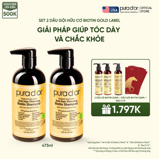  Set 2 dầu gội hữu cơ hỗ trợ giảm rụng tóc mọc tóc Biotin Pura D'or Original Gold Label 473ml 