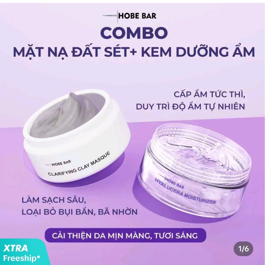 Combo HOBEBAR Mặt Nạ Đất Sét + Kem Dưỡng - Làm Sạch, Phục Hồi & Cấp Ẩm Tức Thì