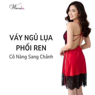 Đầm ngủ lụa cao cấp WANNABE váy ngủ 2 dây cut-out lưng xẻ tà hở lưng đan dây gợi cảm quyến rũ DNS20