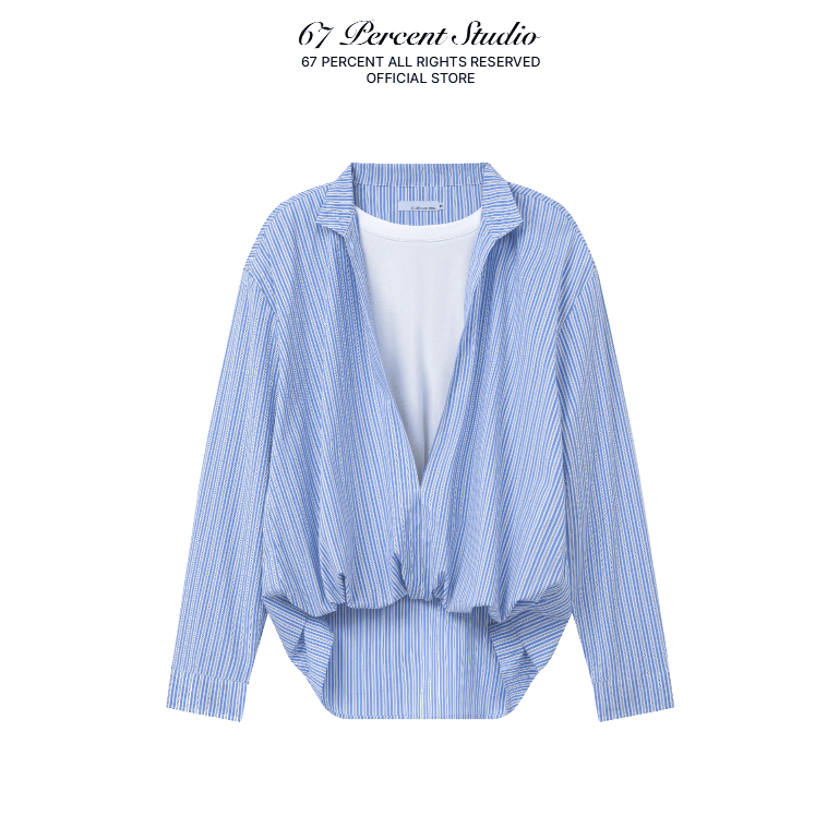 Áo Sơ Mi Tay Dài Phối Kiểu Chính Hãng 67PERCENT/ 67% - MALE LAYERED TRIPED SHIRT