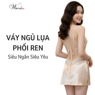  Váy ngủ sexy WANNABE đầm ngủ lụa 2 dây dáng ngắn cut-out lưng eo mông thắt nơ xinh phía sau DNS55 