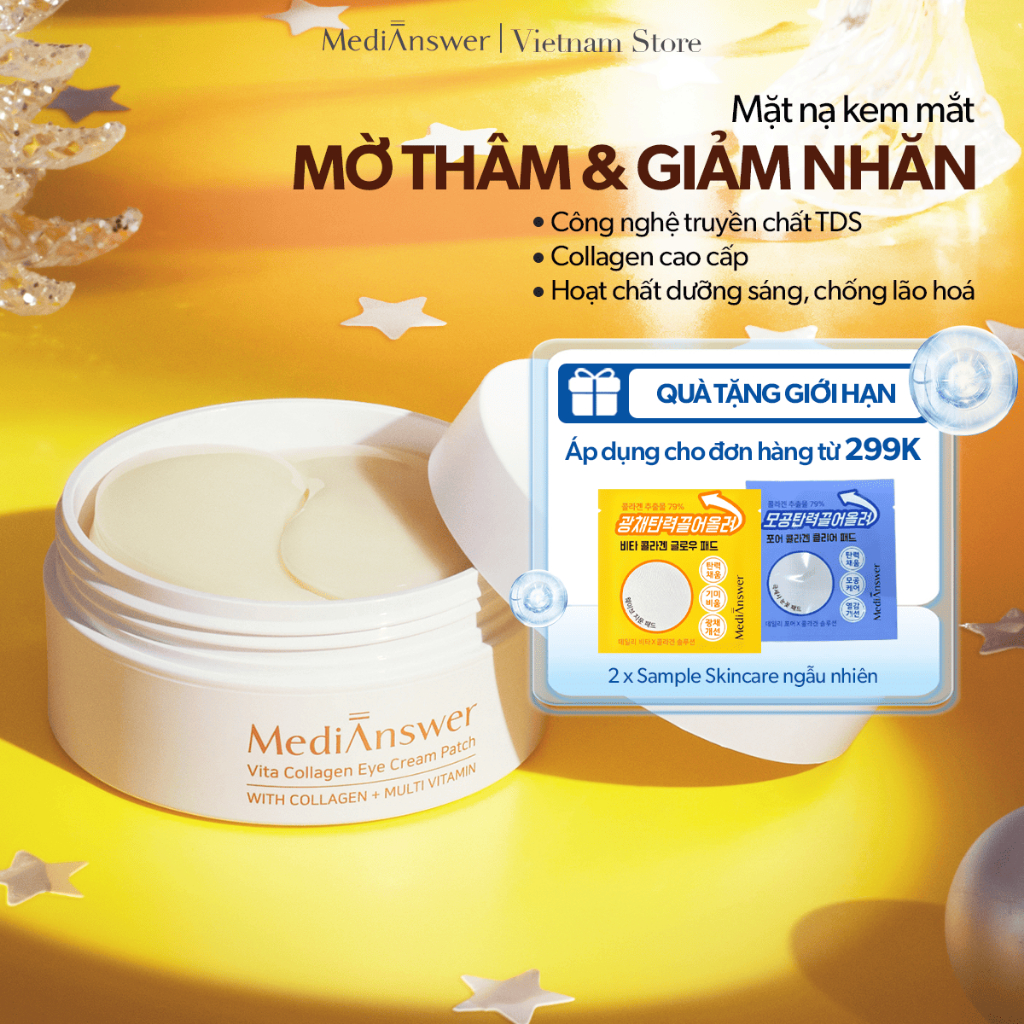  Mặt nạ mắt retinol cải thiện quầng thâm và nếp nhăn MediAnswer Vita Collagen Eye Cream Patch  60 miếng  