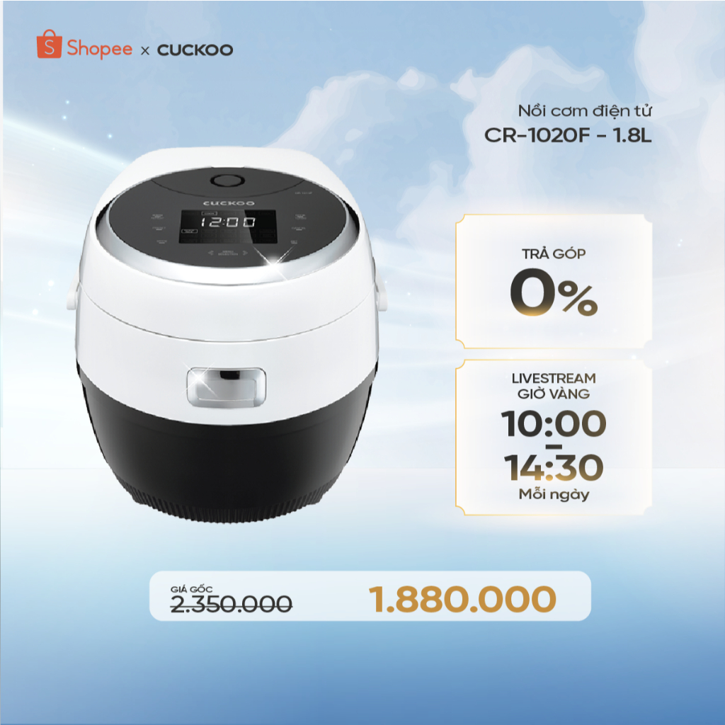  Nồi cơm điện tử Cuckoo 1,8 lít CR-1020F- Bảng điều khiển LED-Lòng nồi chống dính-Chất lượng Hàn Quốc- chính hãng Cuckoo 