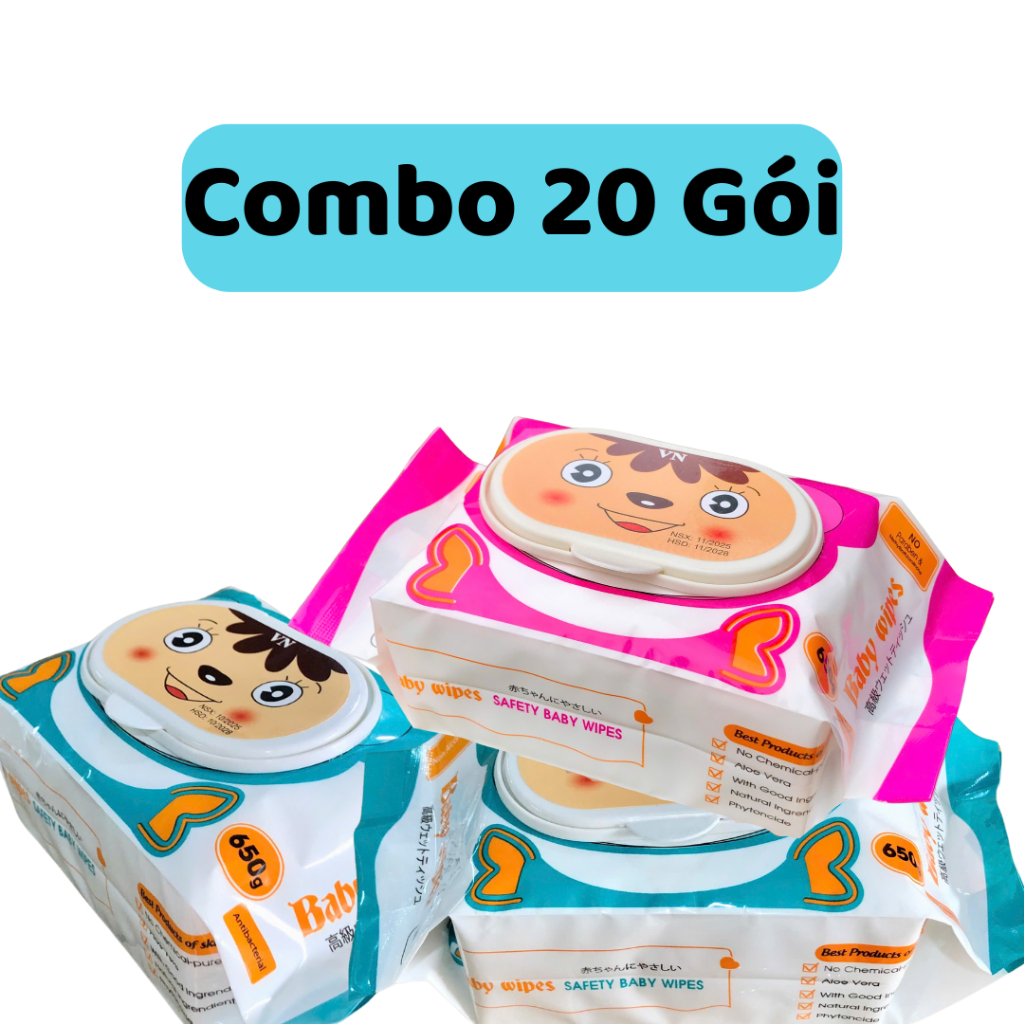 [ Hoả Tốc ] Thùng 20 Gói Khăn Ướt Baby Wipes 650Gr Không Mùi, Khổ Vải Lớn & Dày - An Toàn Cho Bé