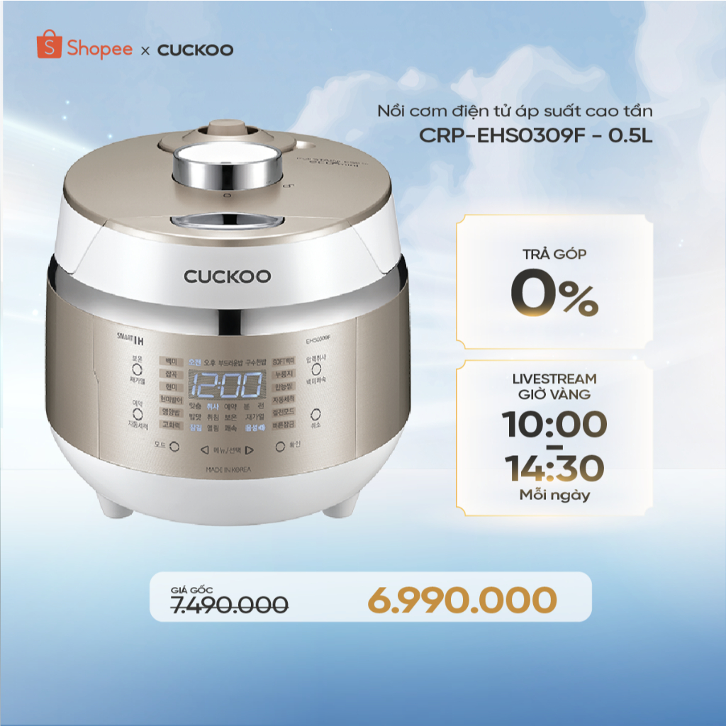 Nồi Cơm Điện Tử Áp Suất Cao Tần Mini 0.5L CRP-EHS0309F/WHGOVNCV- Bản Quốc Tế - Hàng chính hãng Cucko